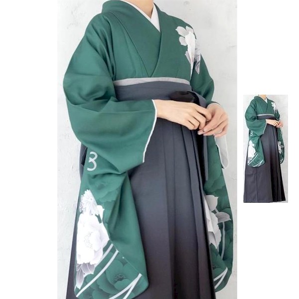 袴レンタル｜2024最新作新品｜グリーン系・袴は人気のグレーにブラックのグラデーション