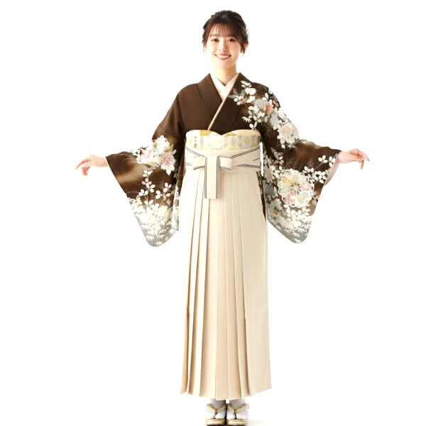 袴レンタル｜2026向け最新作｜茶地花柄訪問着・袴