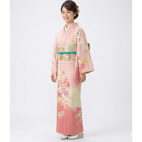訪問着｜花わらべ｜ピンク暈し｜上前刺繍｜ﾌﾙｾｯﾄNo.200-13