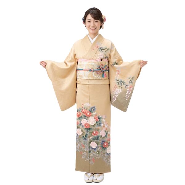 宇都宮・訪問着・トールサイズ・ゴールドとベージュが調和したカラー