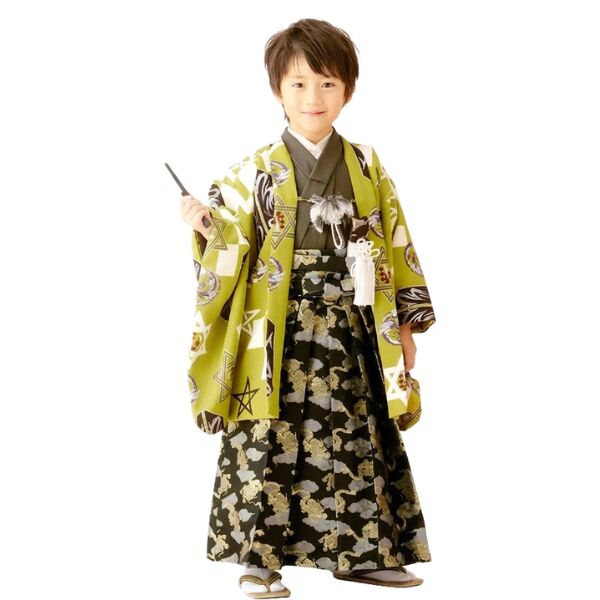 七五三｜５歳｜着緑地着物・おしゃれ・上質｜柄袴｜No.560