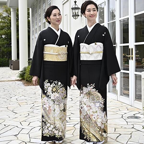 正絹黒留袖 駒刺繍 吉祥飛鶴草花文 金彩 (訪問着、紬、袋帯なども出品