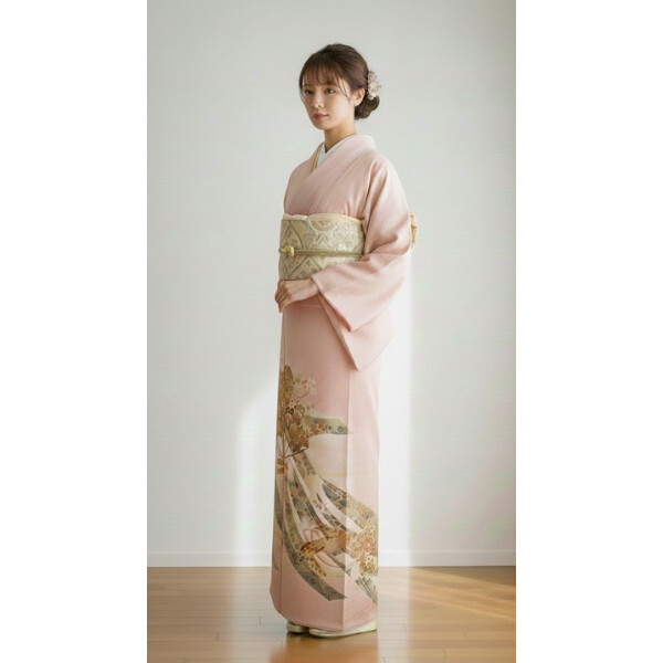 色留袖｜正絹｜金彩・扇・花車・暈し染め・3つ紋
