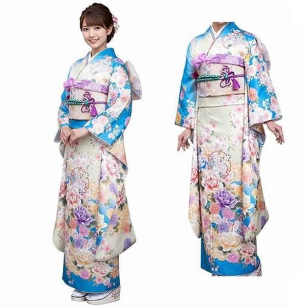 振袖｜flicure淡いクリーム地青暈し